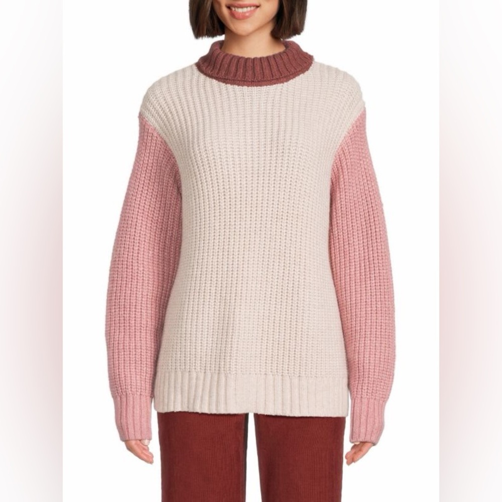 Marine Layer size s Colorblock Wool Blend Turtleneck Sweater pink‎